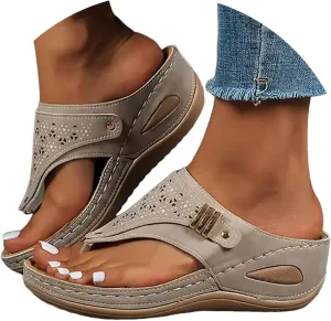 Orthopedic Sandals for Women 2025,Summer Slip On Beach Sandals Dressy Arch Support Wedge Sandal Vintage Wide Width Flip Flops Casual Boho Slipper