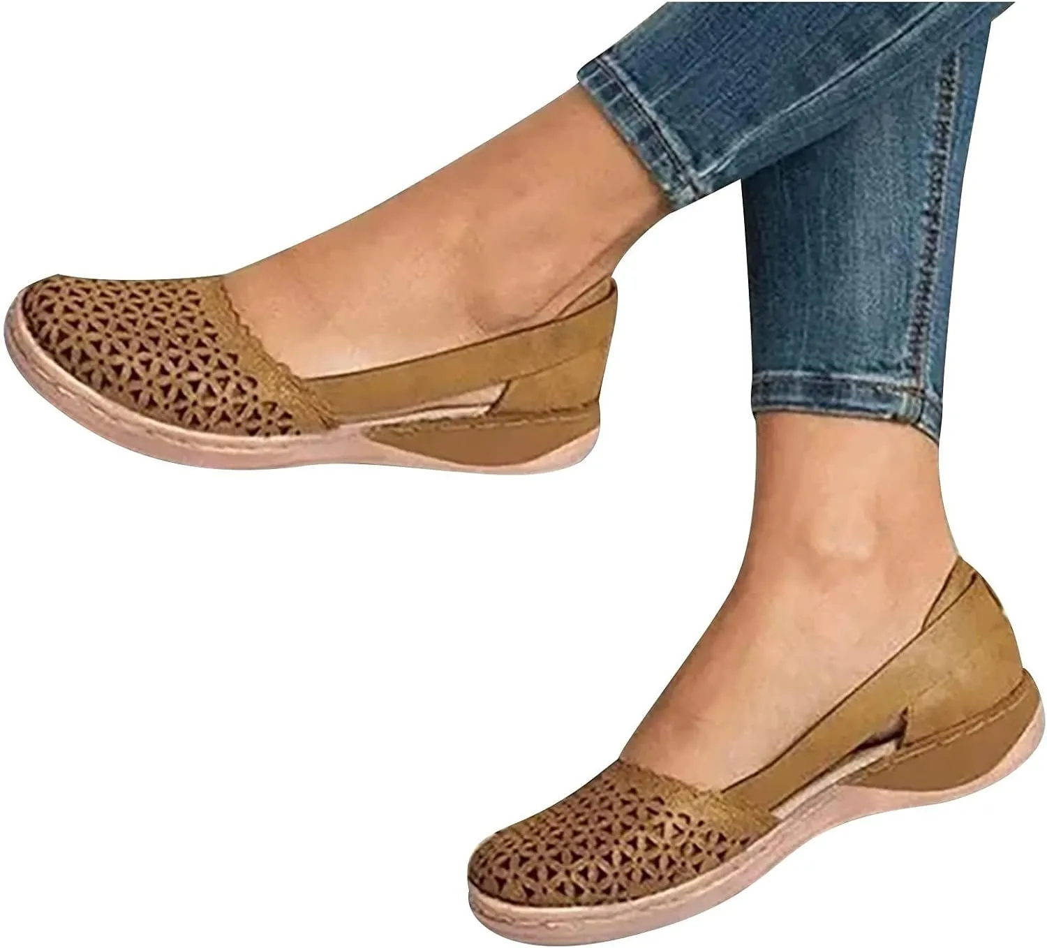 Orthopedic Sandals for Women Fashion Hollow Out Wedge Sandals Summer Comfortable Closed Toe Low Heel Flat Shoes Plus Size Breathable Casual Outdoor Shoes