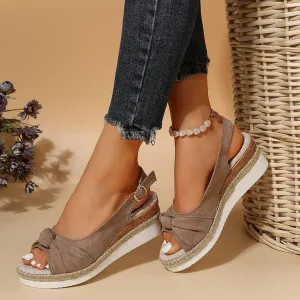 Orthopedic Sandals for Women,Women Walking Slippers with Arch Support Wedge Sandals Summer Dressy Open Toe Ankle Strap Platform Beach Casual Slip on Sandals Beach Dress Comfortable (Khaki-7, 8.5)
