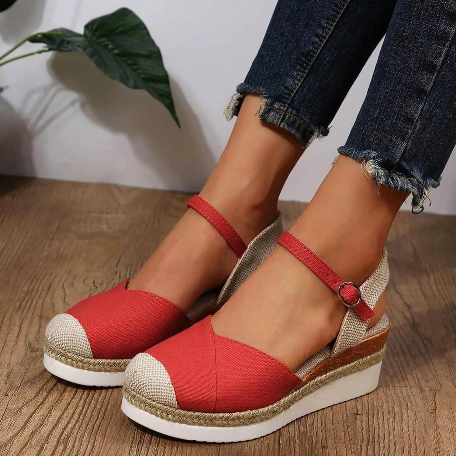 Orthopedic Shoes for Women Closed Toe Platform Heels Sandals Summer Dressy Flats Ankle Strap Espadrilles Wedge Sandal Adjustable Buckle Flat Shoe Boho Beach Slippers Comfortable Walking Outdoor Shoe