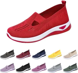Orthowalk Shoes for Women Orthopedic Arch Support Woven Mesh Breathable Soft Sneakers Slip On Wide Diabetic Footwear
