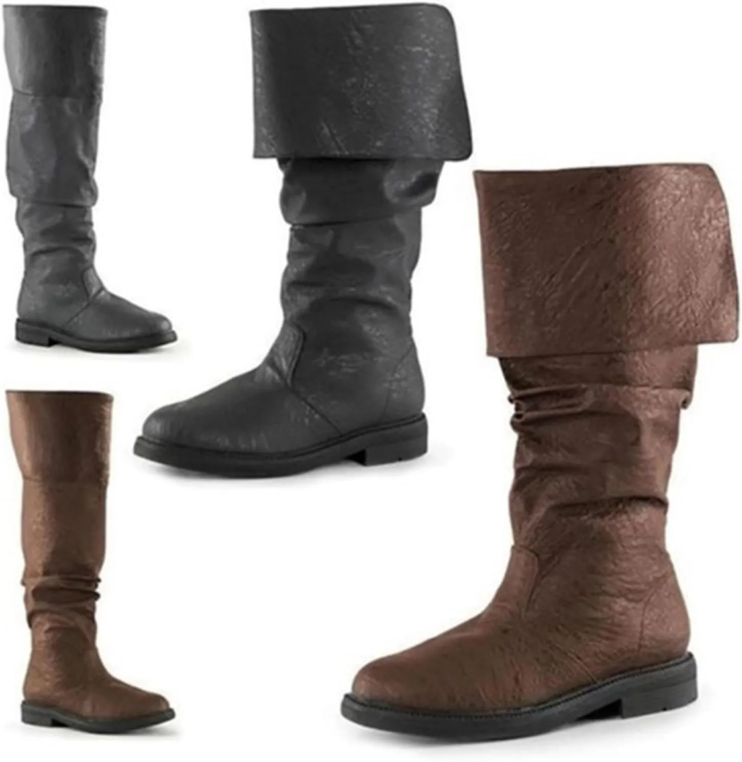 Oversized Medieval Pirate Boots,Renaissance Boots Western Knight Boots Flat Jazz Boots Botas Piratas Renacentistas Male and Female Pull On Mid Calf Gothic Boots Cosplay(US 10, Brown)