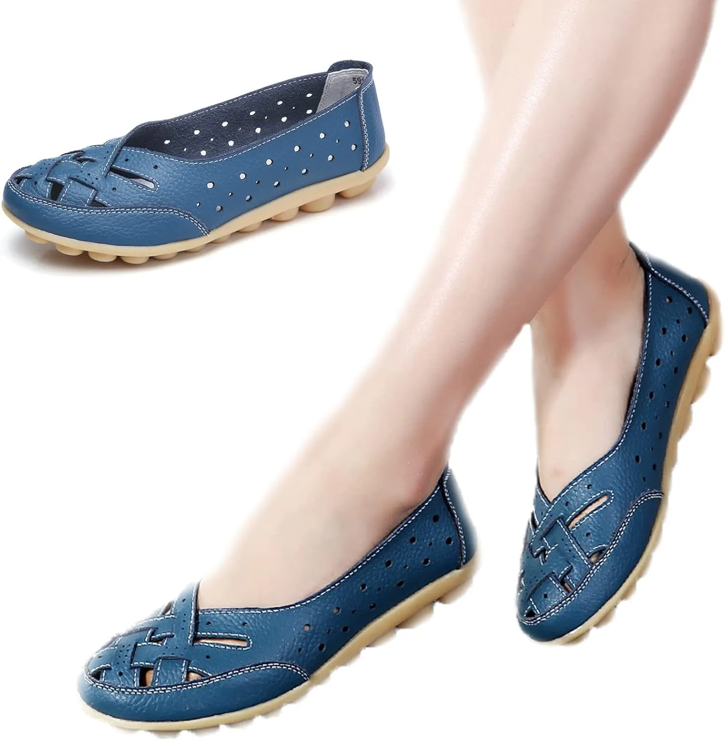 Owlkay Shoes for Women, Owlkay New Casual Women Shoes, Women's Cowhide Leather Shoes Loafers Flats Sandals Slip-On Cutout