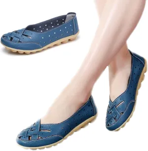 Owlkay Shoes for Women, Owlkay New Casual Women Shoes, Women's Cowhide Leather Shoes Loafers Flats Sandals Slip-On Cutout