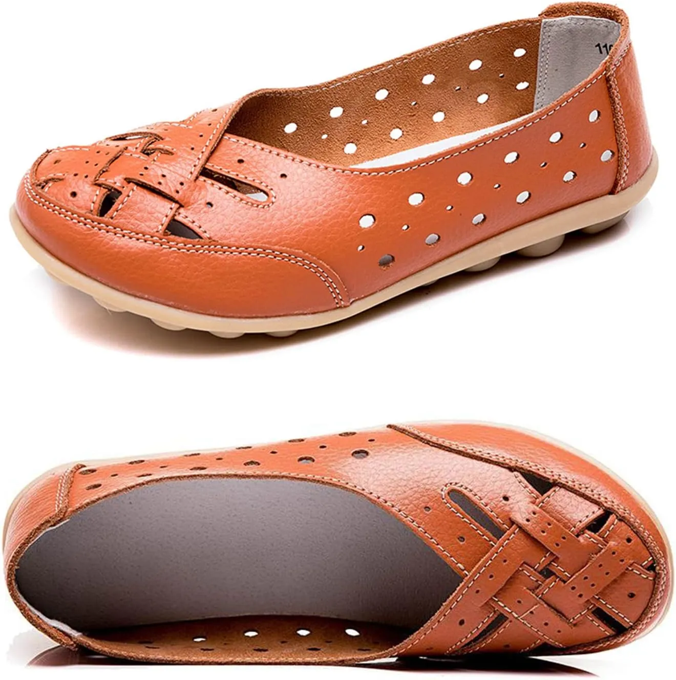 Owlkay Shoes for Women Slip Ons, Casual Orthopedic Loafers for Women, All-Match Hollow Leather Comfortable Practical Daily Flat