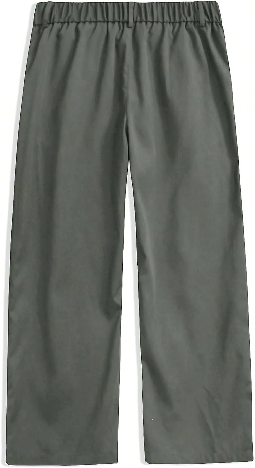 OYOANGLE Men's Pleated High Waist Wide Leg Pants Loose Fit Casual Pants with Pocket