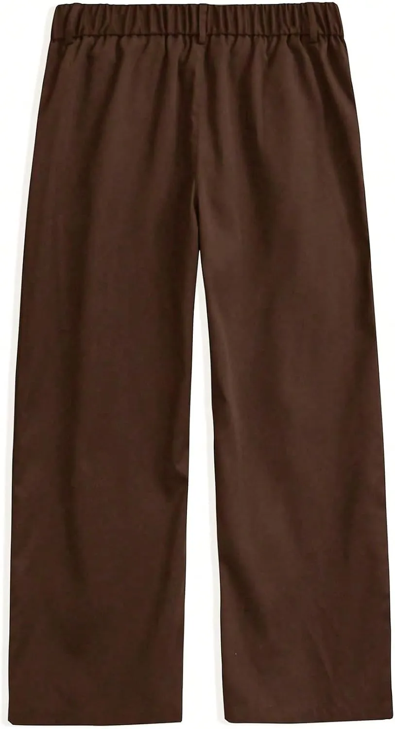 OYOANGLE Men's Pleated High Waist Wide Leg Pants Loose Fit Casual Pants with Pocket