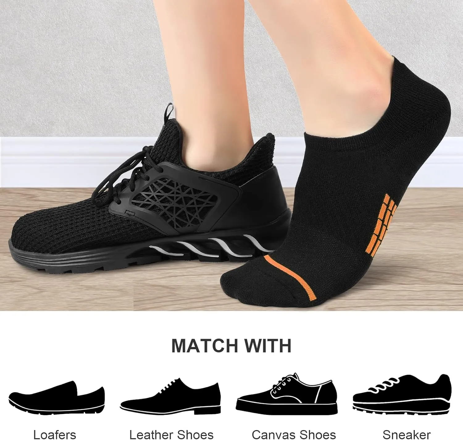 PAPLUS No Show Socks Men 6 Pairs, Non Slip Cushioned Low Cut Ankle Sock with Arch Support