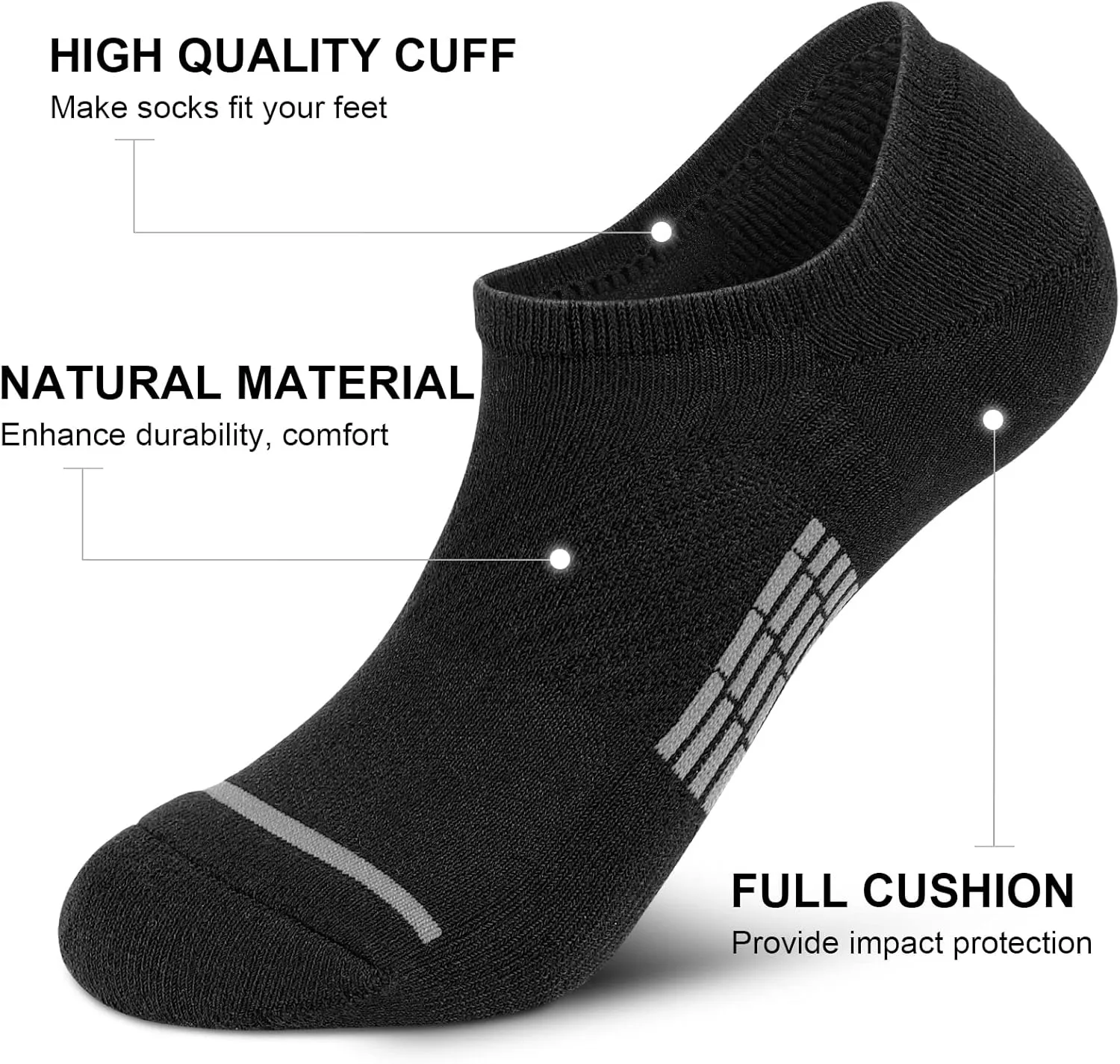 PAPLUS No Show Socks Men 6 Pairs, Non Slip Cushioned Low Cut Ankle Sock with Arch Support