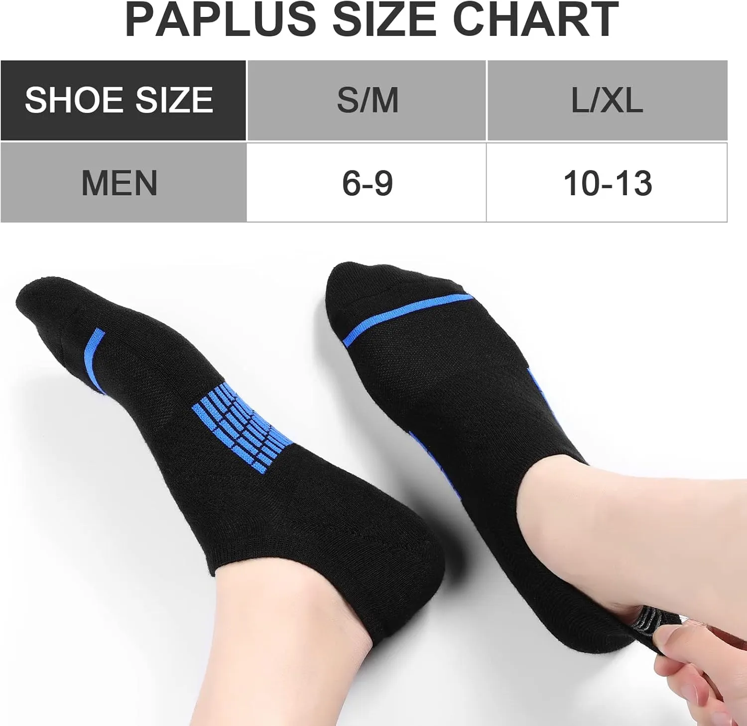 PAPLUS No Show Socks Men 6 Pairs, Non Slip Cushioned Low Cut Ankle Sock with Arch Support