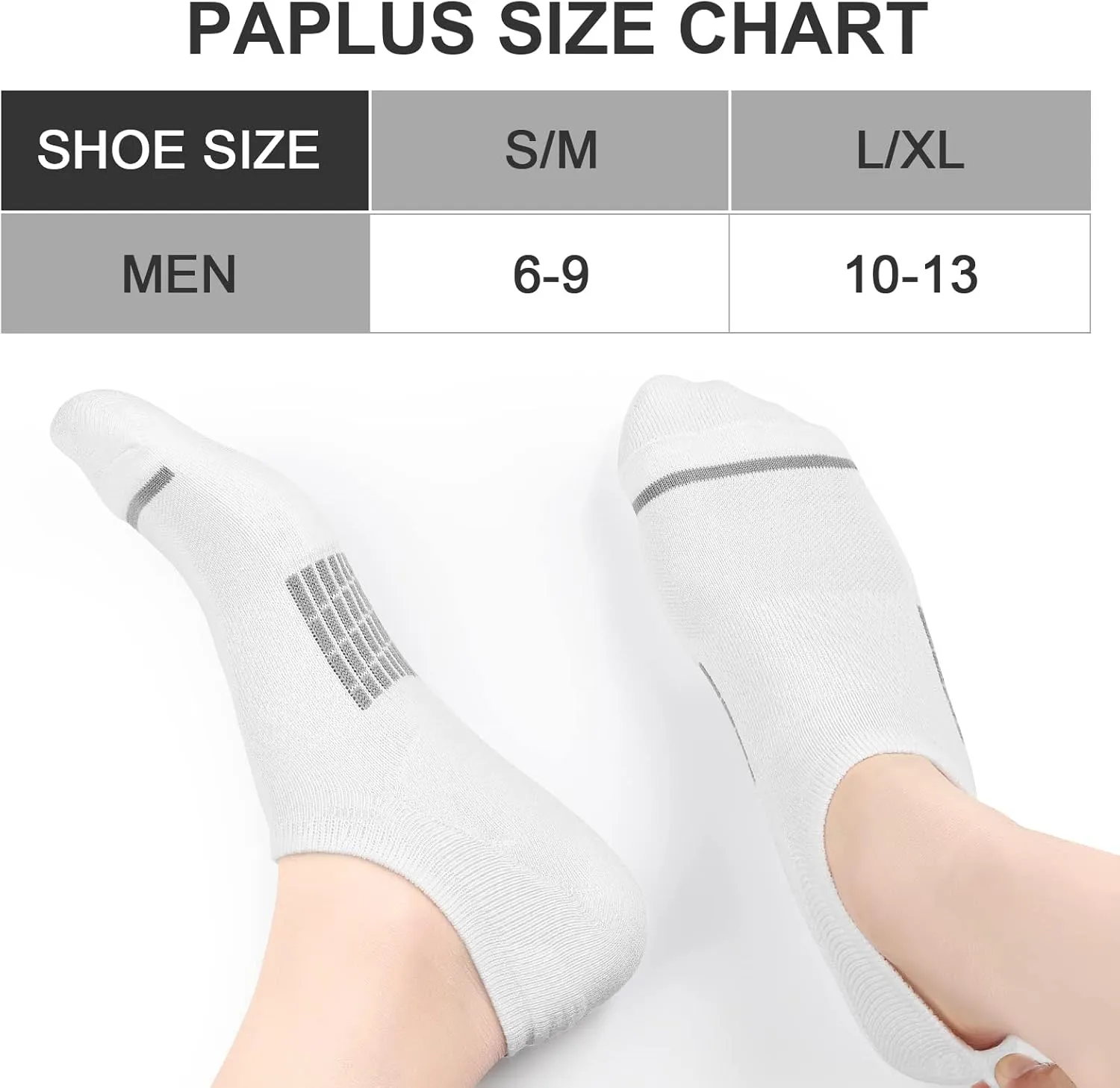 PAPLUS No Show Socks Men 6 Pairs, Non Slip Cushioned Low Cut Ankle Sock with Arch Support