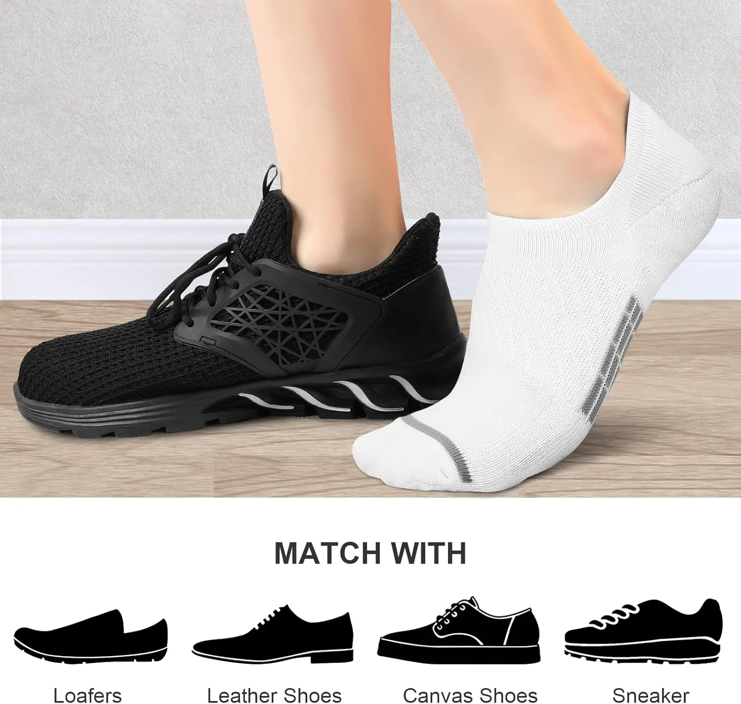 PAPLUS No Show Socks Men 6 Pairs, Non Slip Cushioned Low Cut Ankle Sock with Arch Support