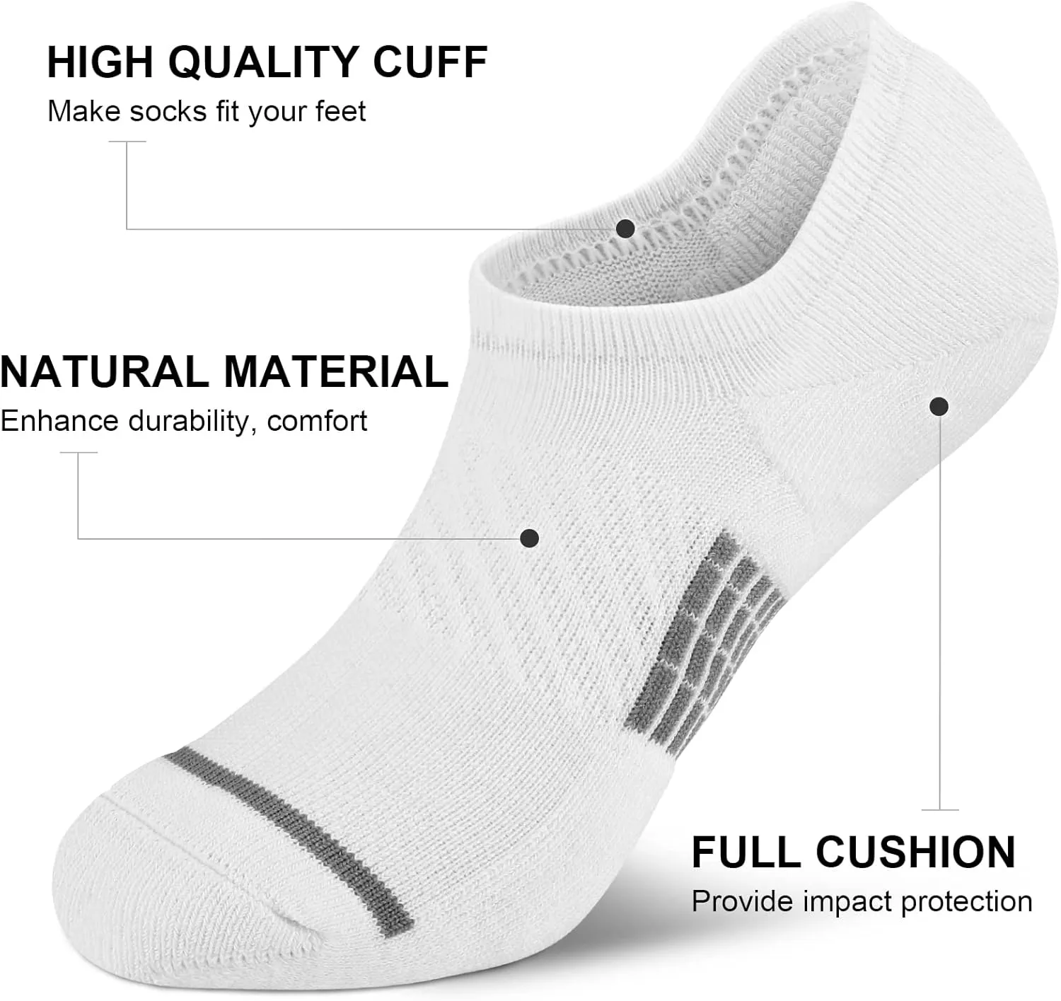 PAPLUS No Show Socks Men 6 Pairs, Non Slip Cushioned Low Cut Ankle Sock with Arch Support