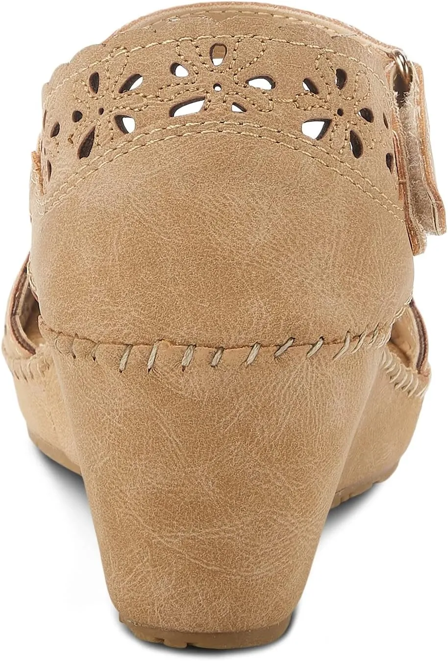 PATRIZIA Spring Step Gennina Wedge Sandals for Womens - Laser Cut Ladies Sandals with Embroidery - Hook and Loop Closure Womens Sandals