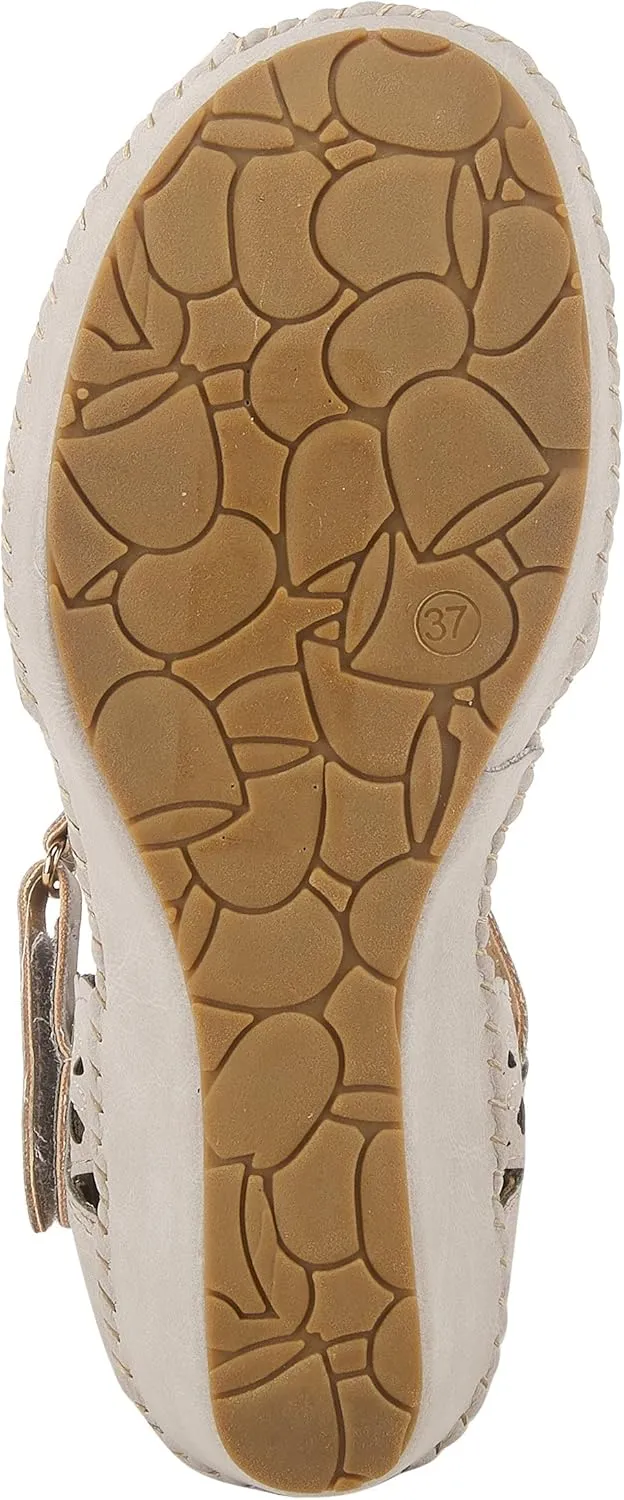 PATRIZIA Spring Step Gennina Wedge Sandals for Womens - Laser Cut Ladies Sandals with Embroidery - Hook and Loop Closure Womens Sandals