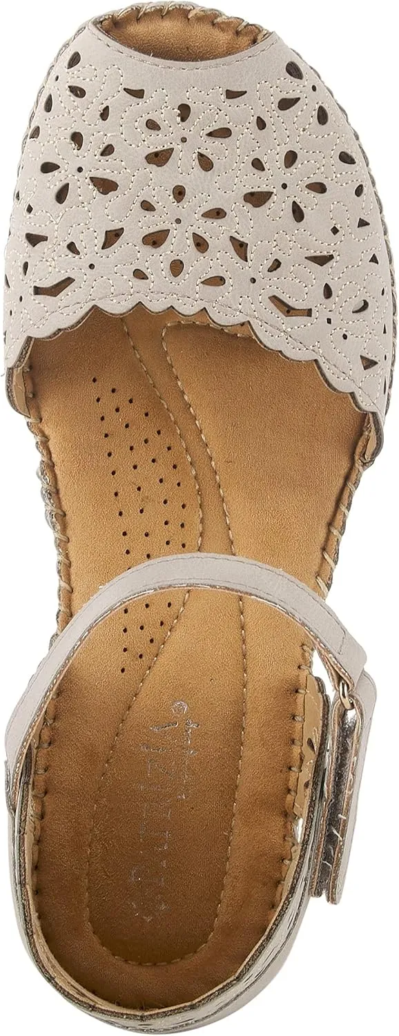 PATRIZIA Spring Step Gennina Wedge Sandals for Womens - Laser Cut Ladies Sandals with Embroidery - Hook and Loop Closure Womens Sandals