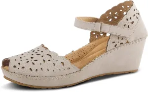 PATRIZIA Spring Step Gennina Wedge Sandals for Womens - Laser Cut Ladies Sandals with Embroidery - Hook and Loop Closure Womens Sandals