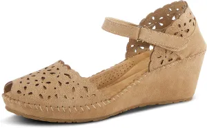 PATRIZIA Spring Step Gennina Wedge Sandals for Womens - Laser Cut Ladies Sandals with Embroidery - Hook and Loop Closure Womens Sandals