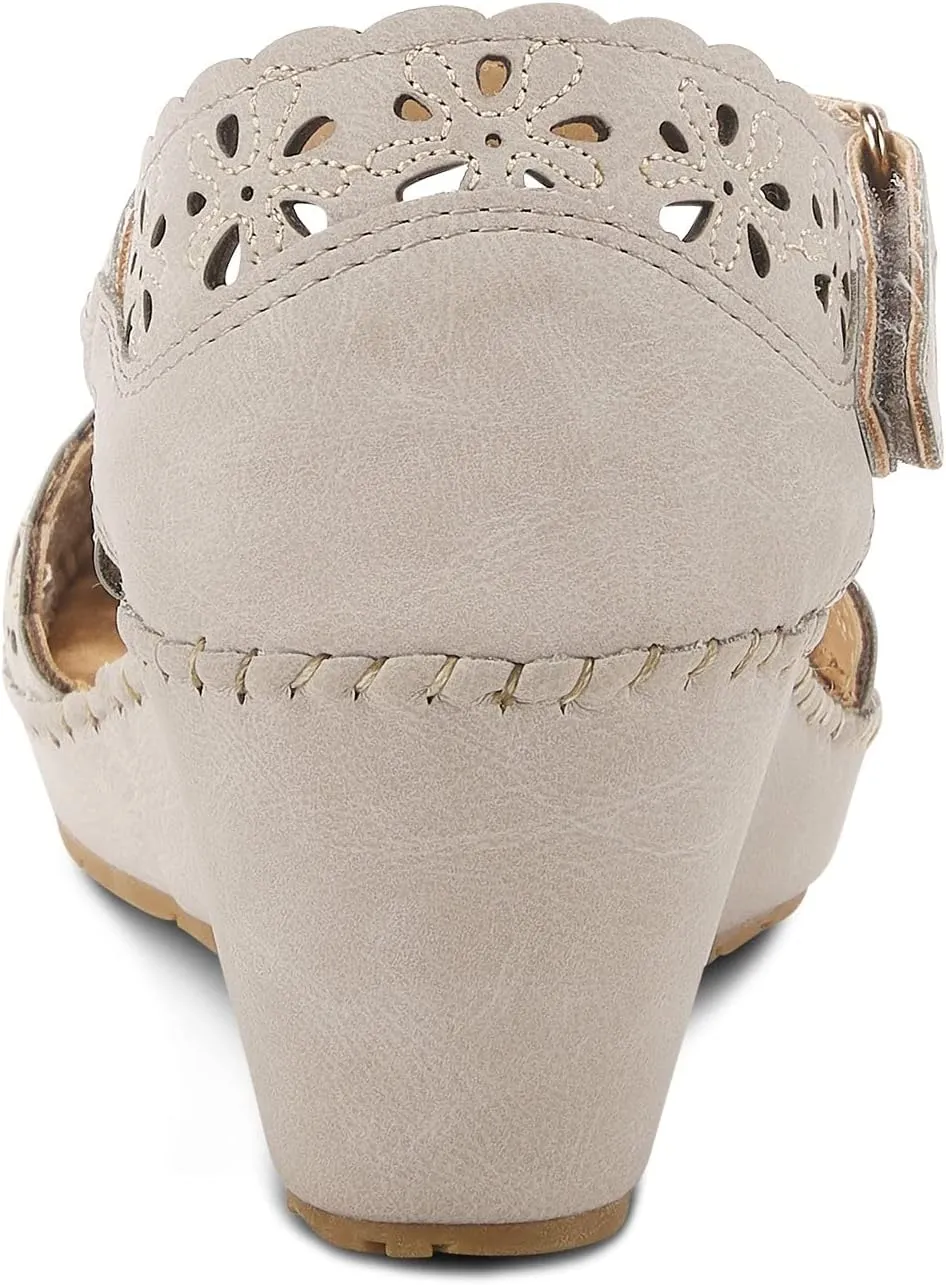 PATRIZIA Spring Step Gennina Wedge Sandals for Womens - Laser Cut Ladies Sandals with Embroidery - Hook and Loop Closure Womens Sandals