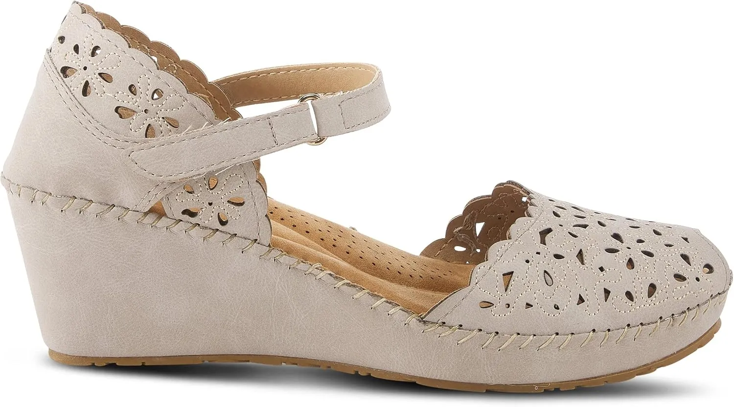 PATRIZIA Spring Step Gennina Wedge Sandals for Womens - Laser Cut Ladies Sandals with Embroidery - Hook and Loop Closure Womens Sandals
