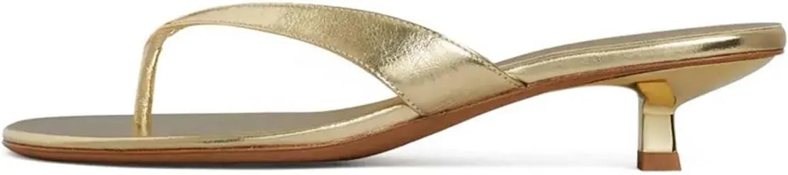 Pazzion Women Fashion Open Toe Kitten Heels Flip Flops Slip On Low Heeled Thong Sandals Comfortable Summer Party Shoes Size 4-16 US