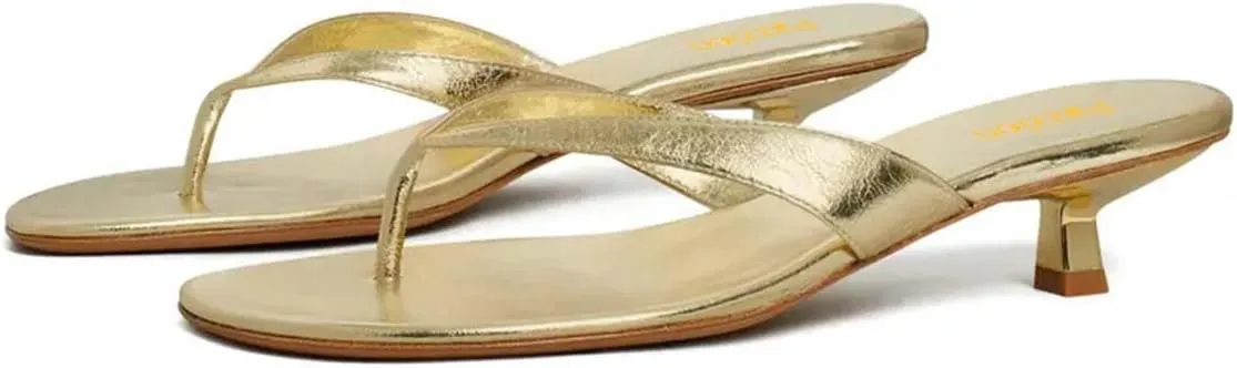Pazzion Women Fashion Open Toe Kitten Heels Flip Flops Slip On Low Heeled Thong Sandals Comfortable Summer Party Shoes Size 4-16 US