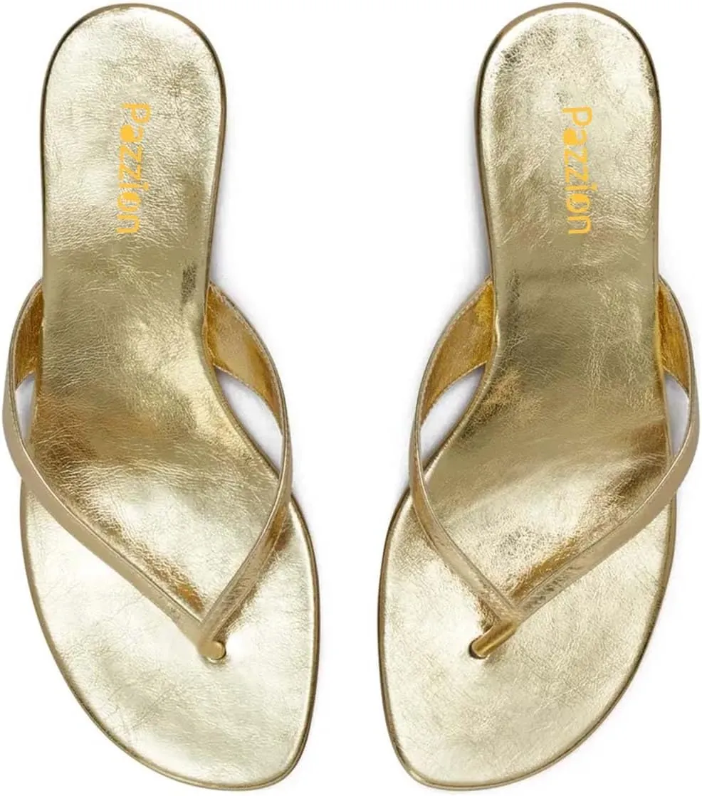 Pazzion Women Fashion Open Toe Kitten Heels Flip Flops Slip On Low Heeled Thong Sandals Comfortable Summer Party Shoes Size 4-16 US