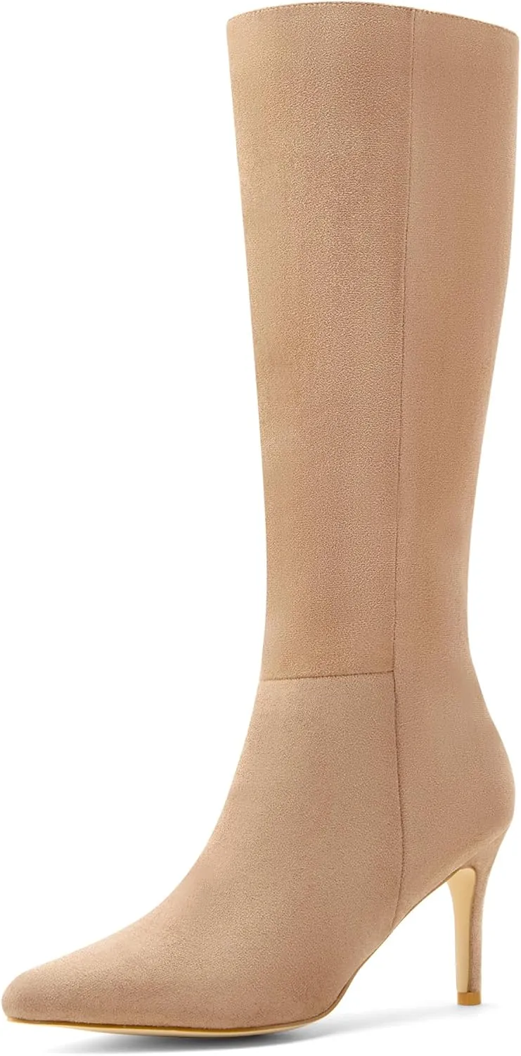 Perphy Pointed Toe Side Zip Stiletto Heel Tall Boot Thigh Knee High Boots for Women