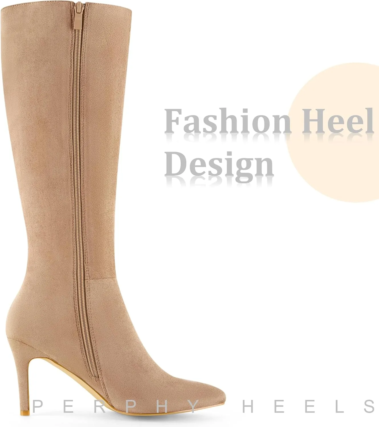 Perphy Pointed Toe Side Zip Stiletto Heel Tall Boot Thigh Knee High Boots for Women