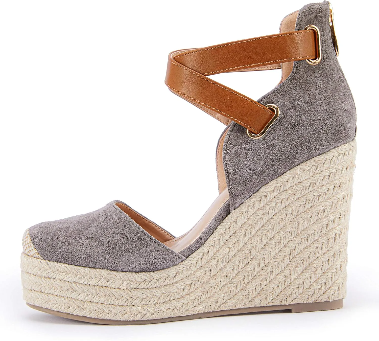 PiePieBuy Womens Wedge Espadrille Ankle Strap Closed Cap Toe Platform Heeled Sandals