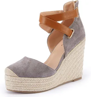 PiePieBuy Womens Wedge Espadrille Ankle Strap Closed Cap Toe Platform Heeled Sandals
