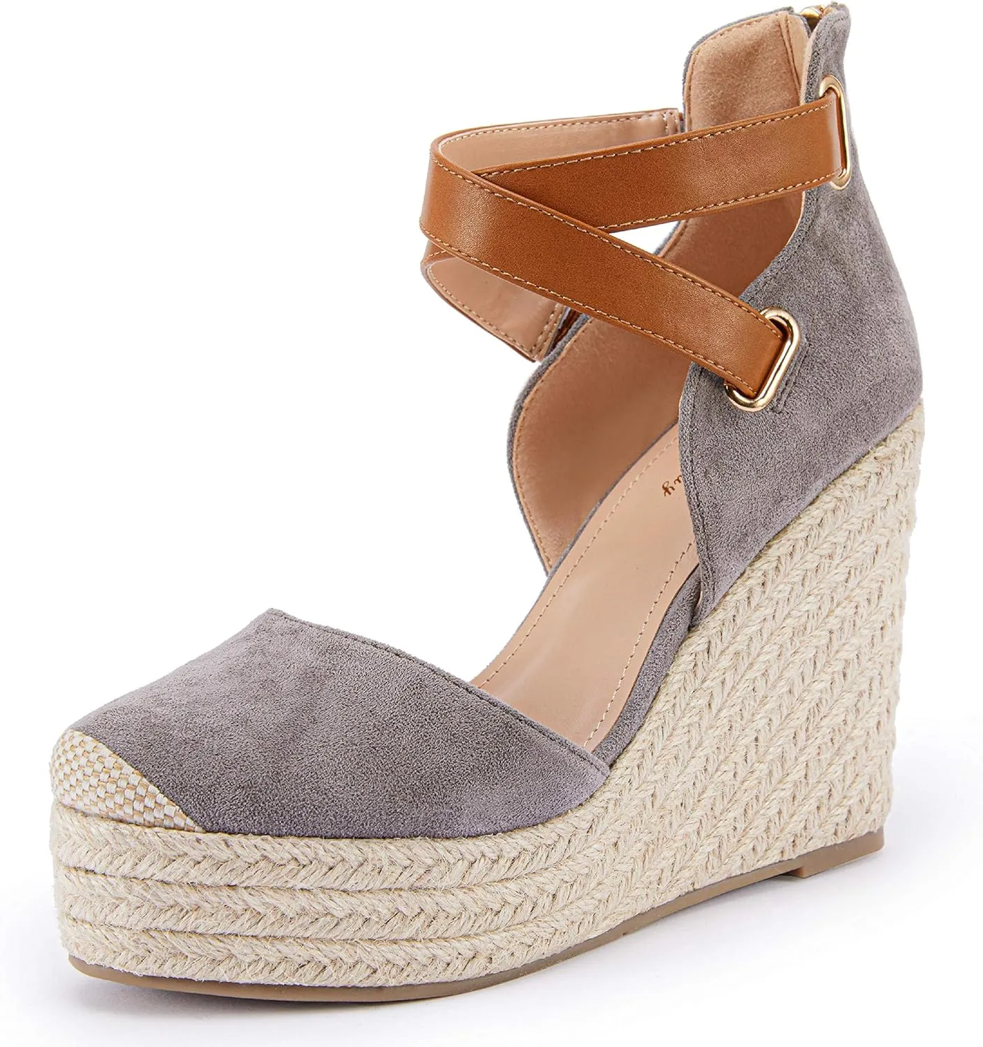PiePieBuy Womens Wedge Espadrille Ankle Strap Closed Cap Toe Platform Heeled Sandals
