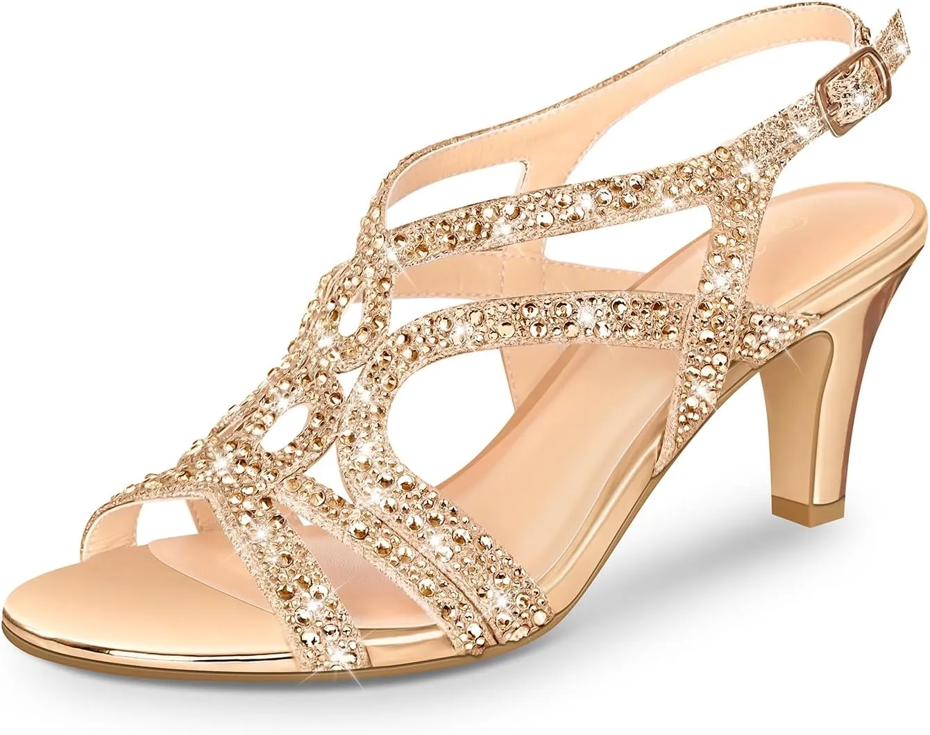 PIZZ ANNU Women's Amelia Heels Sandals Sparkle Crystal Open Toe Slingback High Heel Sandals Dress Pumps Shoes for Party Wedding