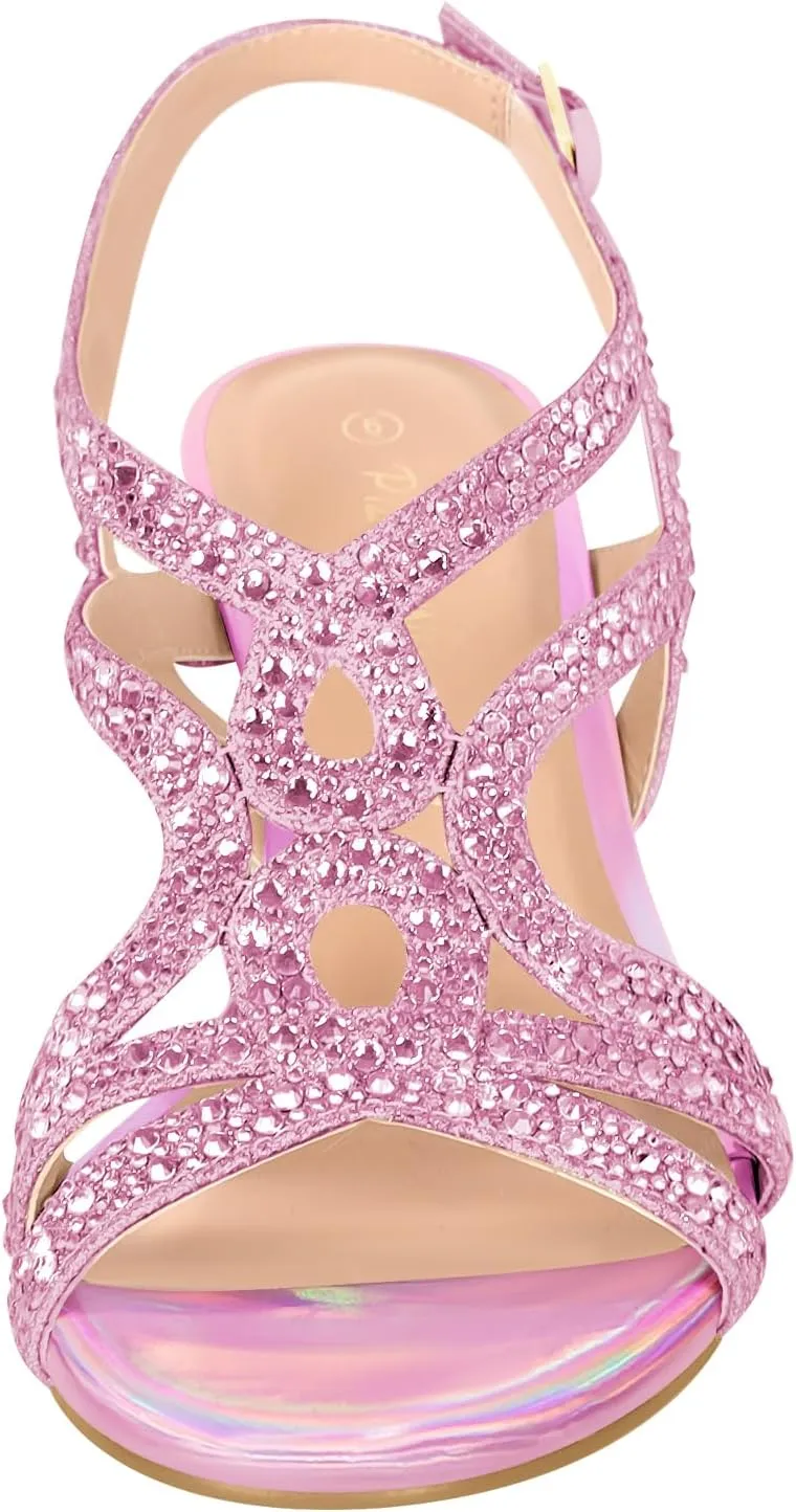 PIZZ ANNU Women's Amelia Heels Sandals Sparkle Crystal Open Toe Slingback High Heel Sandals Dress Pumps Shoes for Party Wedding