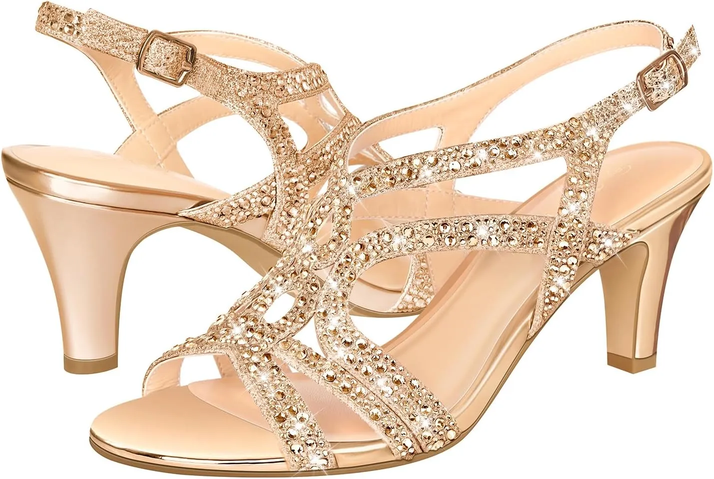 PIZZ ANNU Women's Amelia Heels Sandals Sparkle Crystal Open Toe Slingback High Heel Sandals Dress Pumps Shoes for Party Wedding