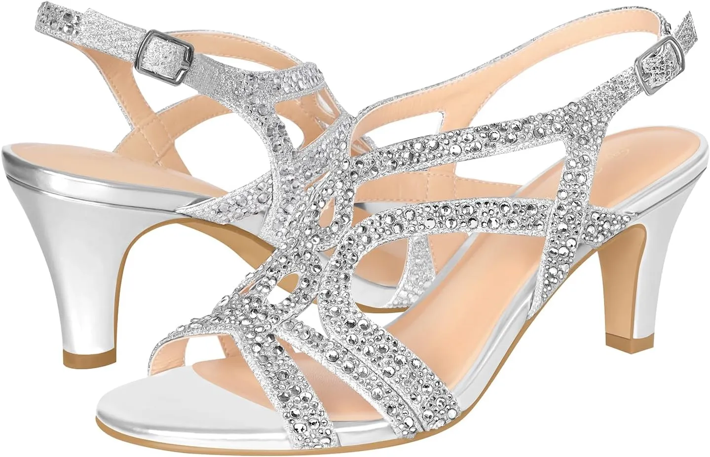 PIZZ ANNU Women's Amelia Heels Sandals Sparkle Crystal Open Toe Slingback High Heel Sandals Dress Pumps Shoes for Party Wedding