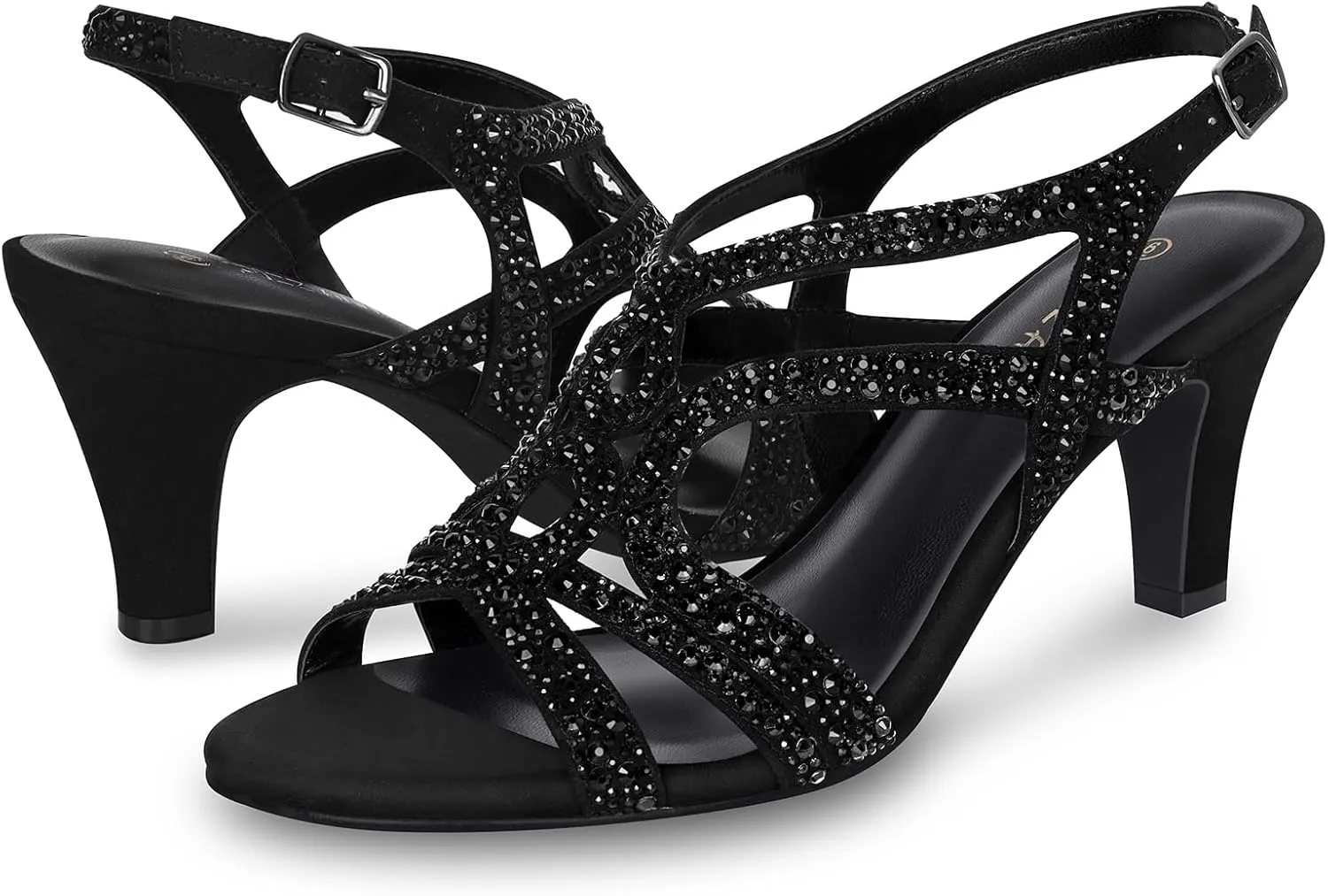 PIZZ ANNU Women's Amelia Heels Sandals Sparkle Crystal Open Toe Slingback High Heel Sandals Dress Pumps Shoes for Party Wedding