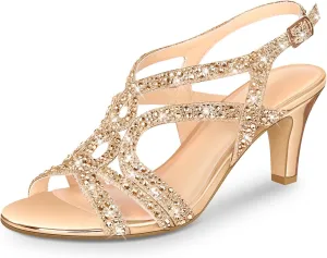 PIZZ ANNU Women's Amelia Heels Sandals Sparkle Crystal Open Toe Slingback High Heel Sandals Dress Pumps Shoes for Party Wedding