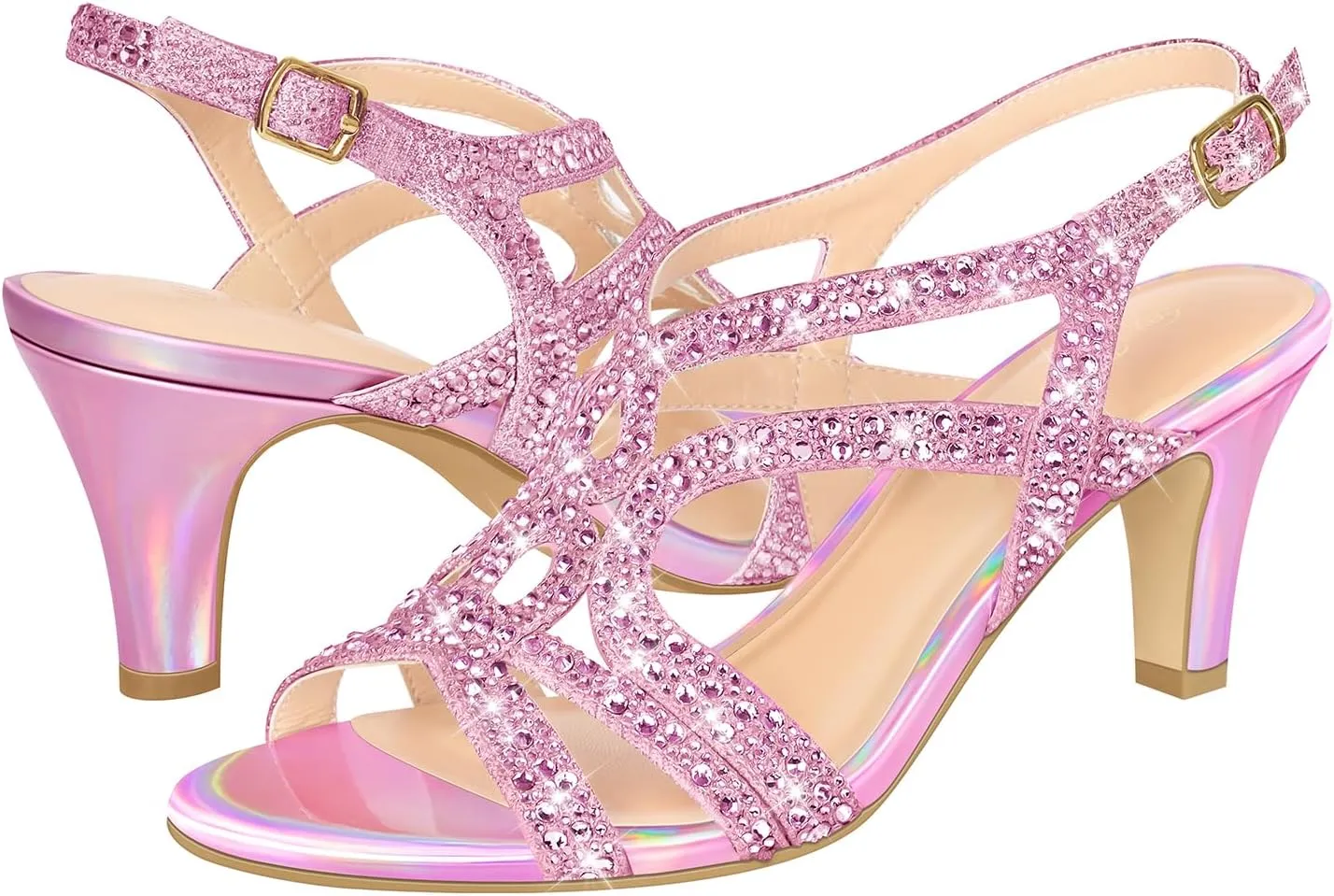 PIZZ ANNU Women's Amelia Heels Sandals Sparkle Crystal Open Toe Slingback High Heel Sandals Dress Pumps Shoes for Party Wedding