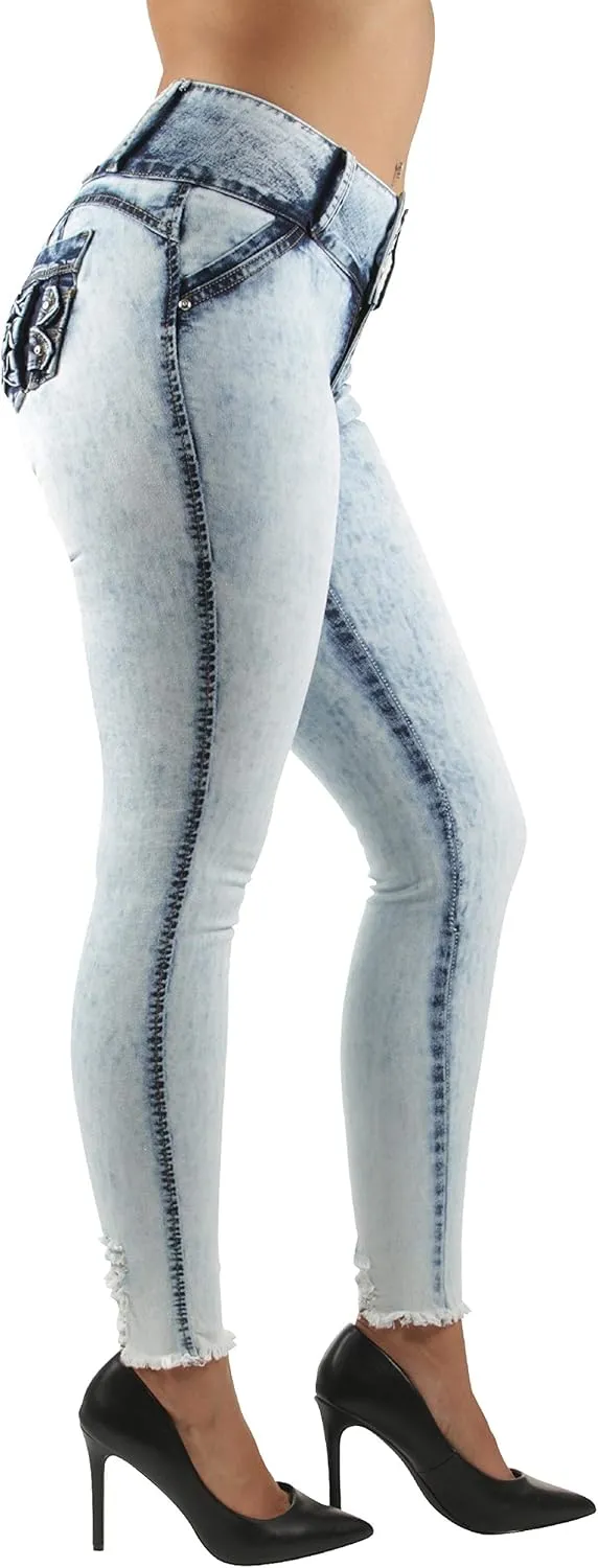 Plus/Junior Size Butt Lift Levanta Cola Mid Waist Fashion Skinny Denim Jeans