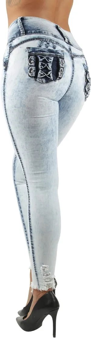 Plus/Junior Size Butt Lift Levanta Cola Mid Waist Fashion Skinny Denim Jeans