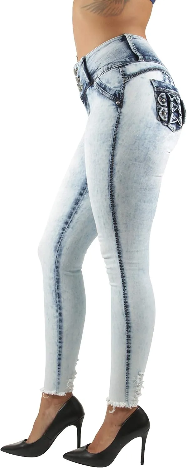 Plus/Junior Size Butt Lift Levanta Cola Mid Waist Fashion Skinny Denim Jeans