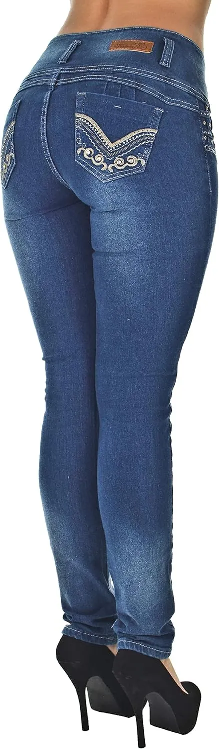 Plus/Junior Size Butt Lift Levanta Cola Mid Waist Fashion Skinny Denim Jeans