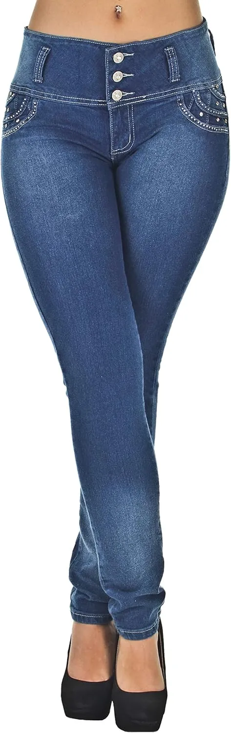 Plus/Junior Size Butt Lift Levanta Cola Mid Waist Fashion Skinny Denim Jeans