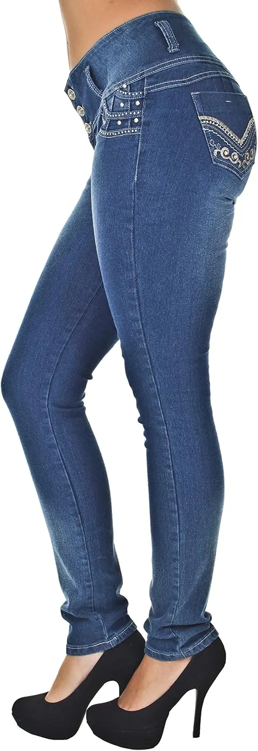 Plus/Junior Size Butt Lift Levanta Cola Mid Waist Fashion Skinny Denim Jeans