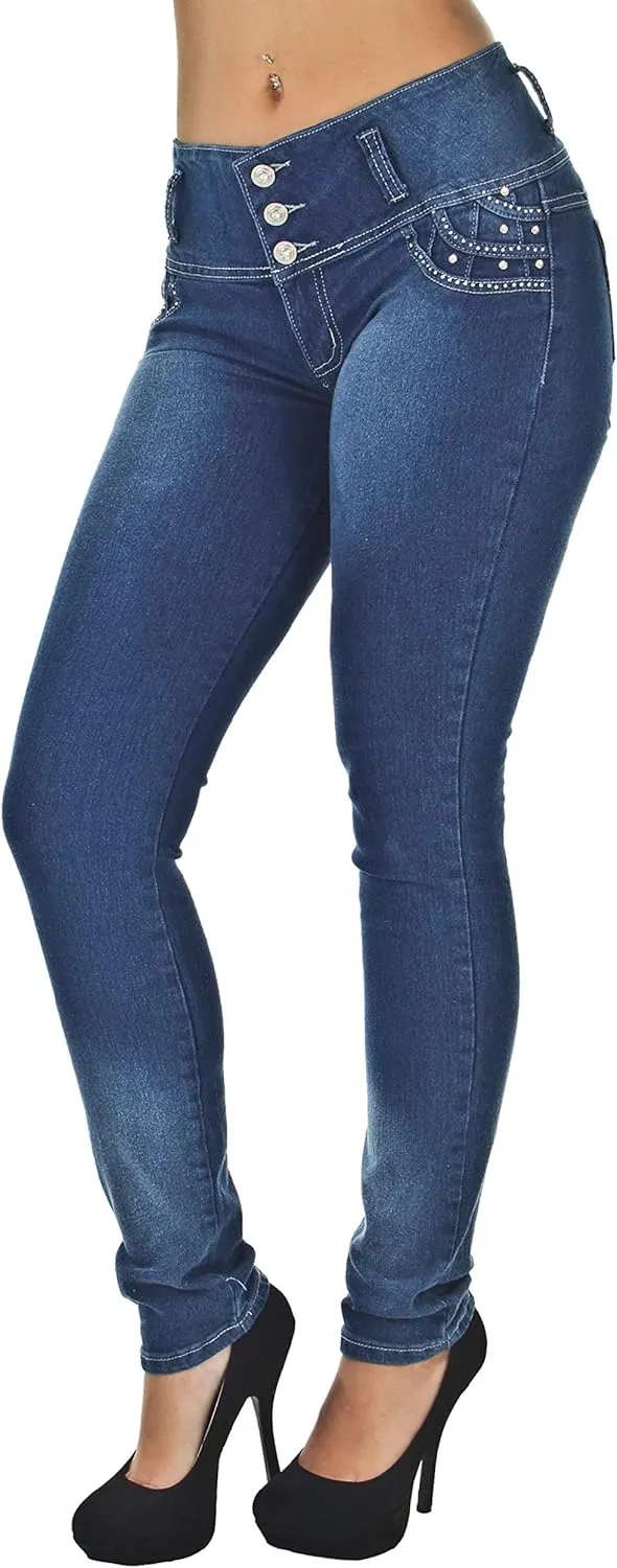 Plus/Junior Size Butt Lift Levanta Cola Mid Waist Fashion Skinny Denim Jeans