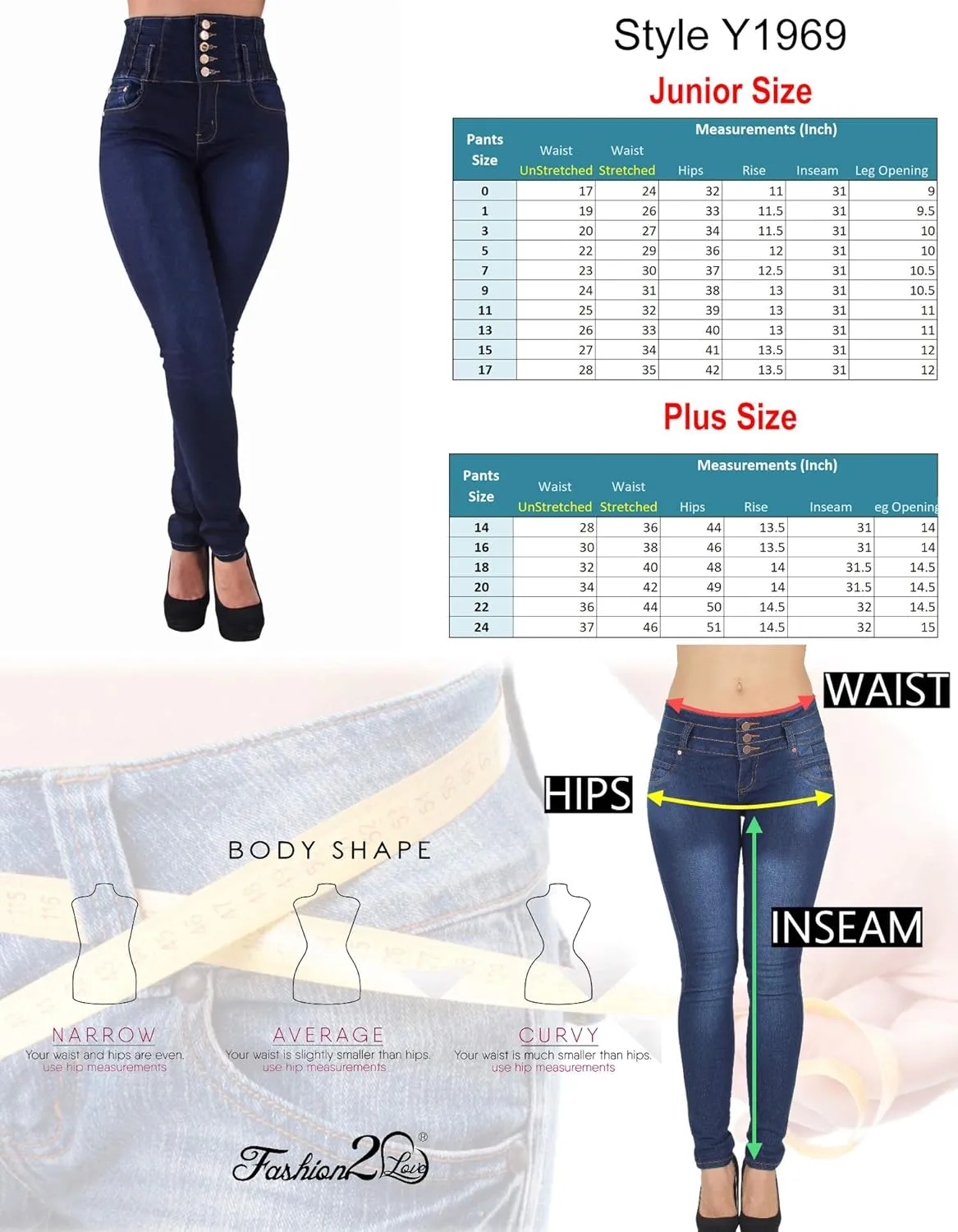 Plus/Junior Size Colombian Design Butt Lifting High Waist Skinny Jeans