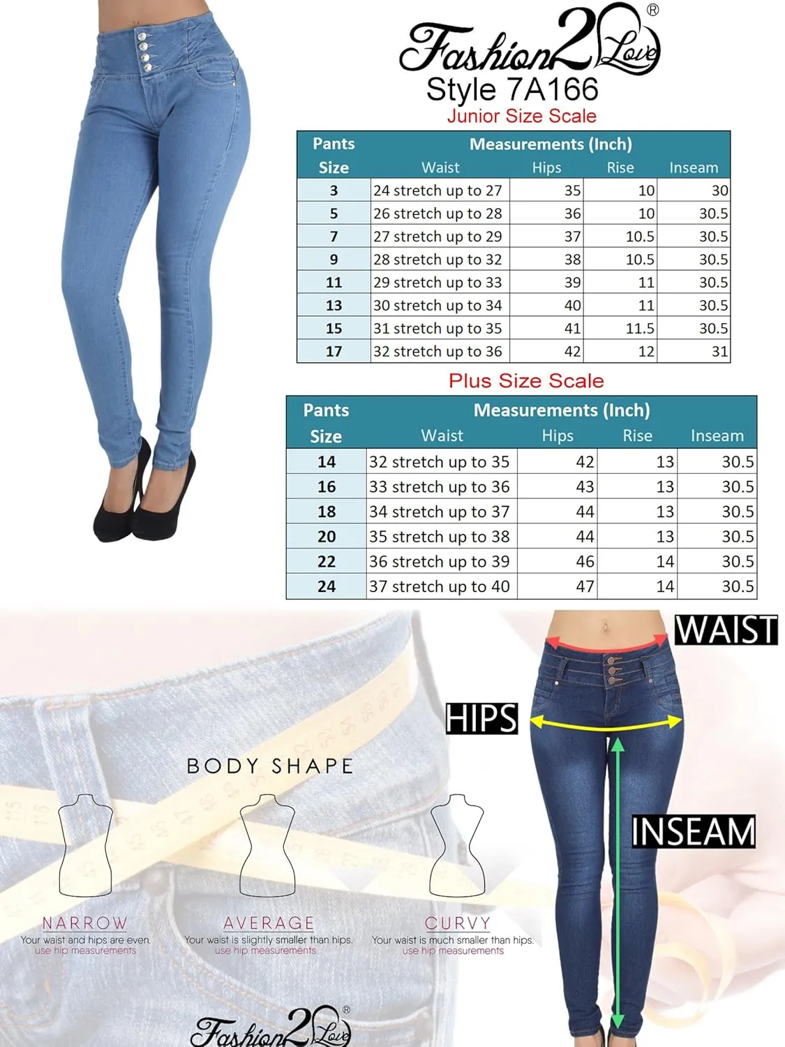 Plus/Junior Size Colombian Design Butt Lifting High Waist Skinny Jeans