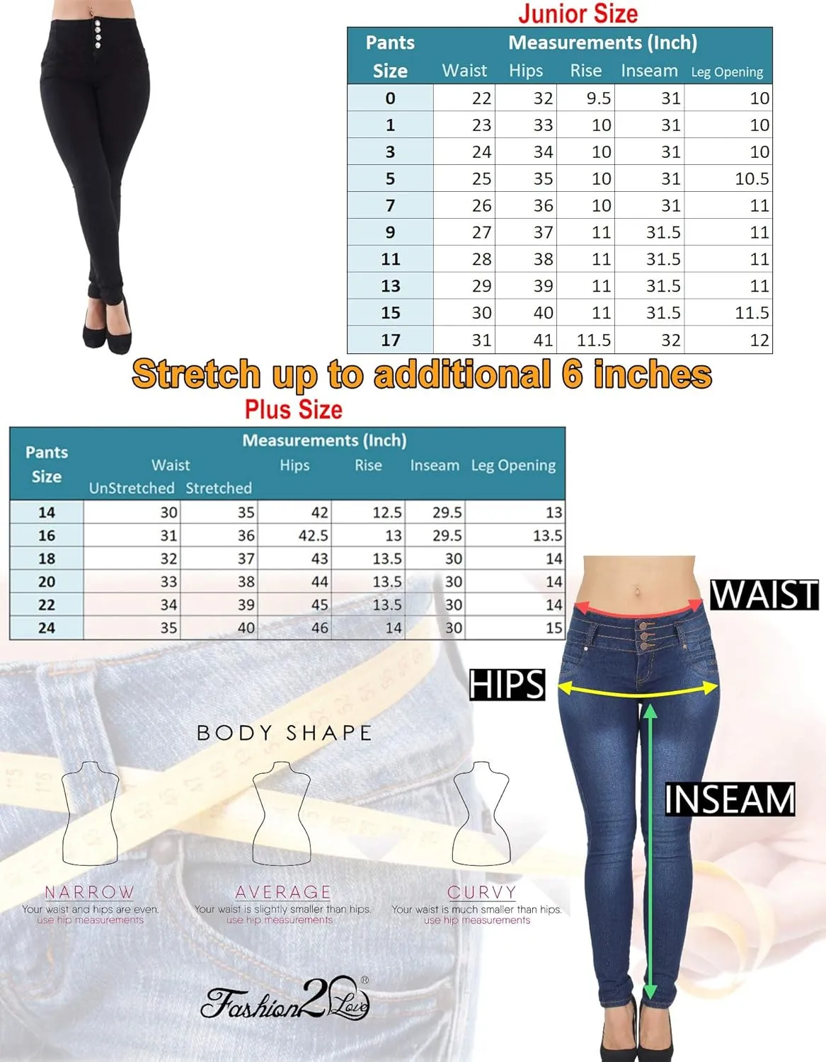 Plus/Junior Size Colombian Design Butt Lifting High Waist Skinny Jeans