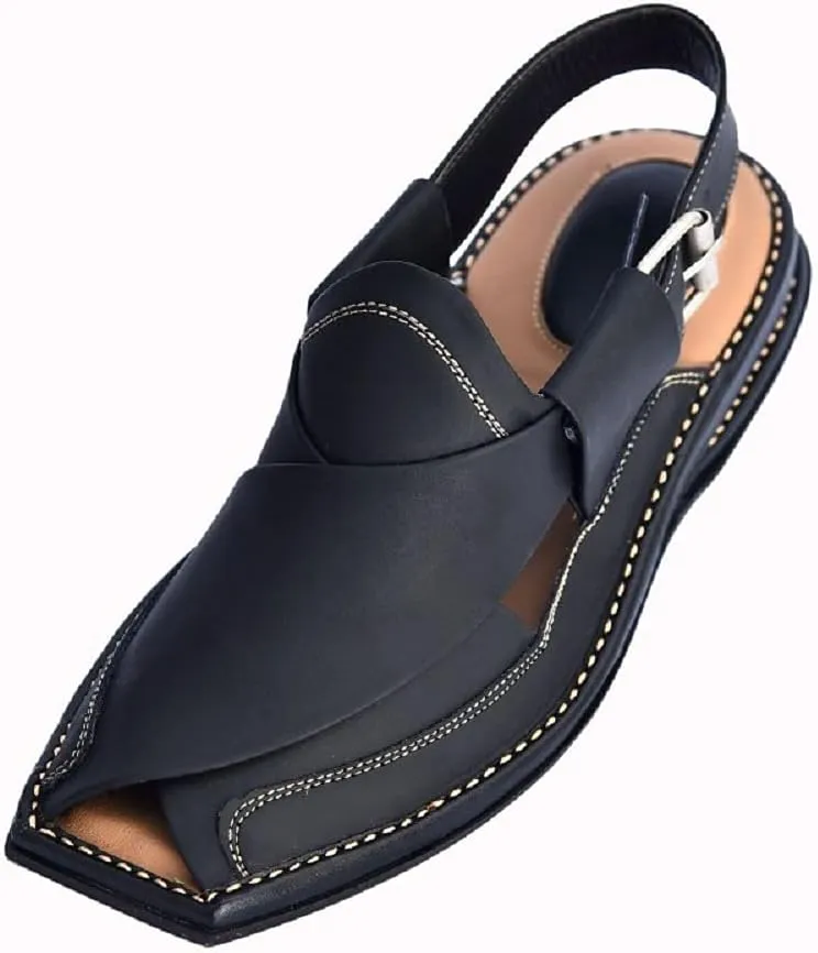 Premium Men's Black Genuine Cowhide Leather Sandals - Comfortable Double Sole Summer Footwear
